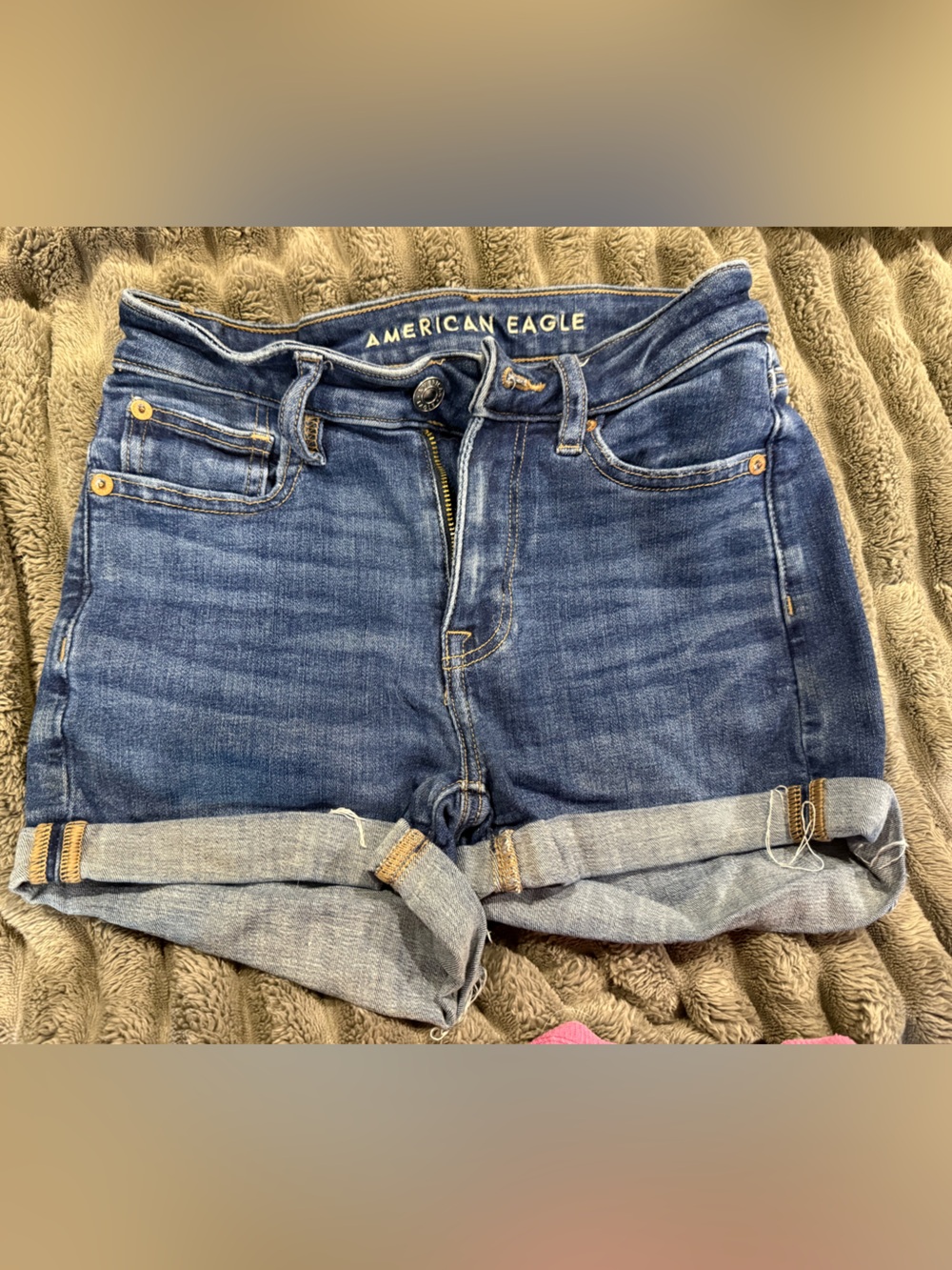 American Eagle Outfitters Dark Blue Rolled Cuff Denim Shorts Size 00